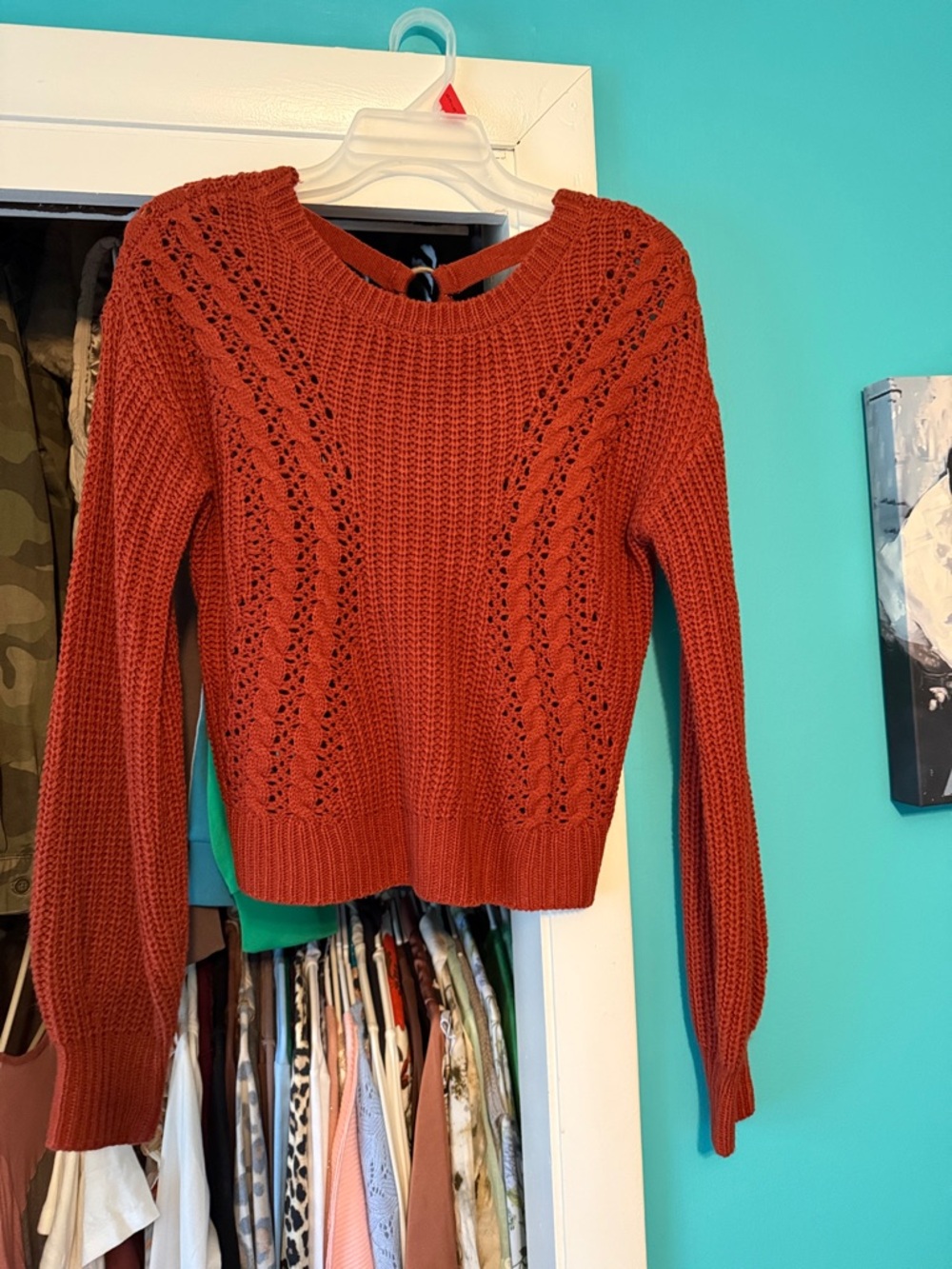 Rust Knit Open-Stitch Women's Sweater